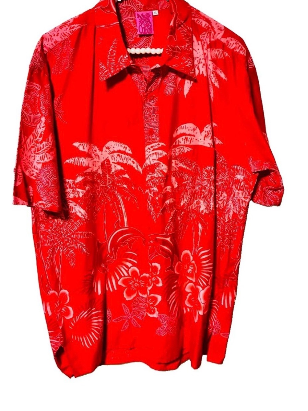 Vintage men’s Cabali Red Hawaiian Print Short-Sleeve Shirts XL chest 46